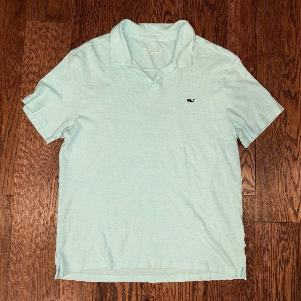 Vineyard Vines Johnny Collar Linen Cotton Blend Polo Men's Medium Light Green - Picture 2 of 5